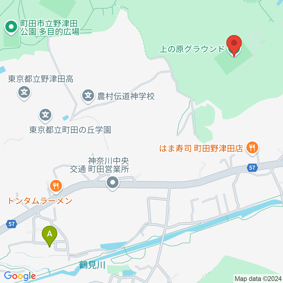 上の原グラウンド周辺のカフェ一覧地図