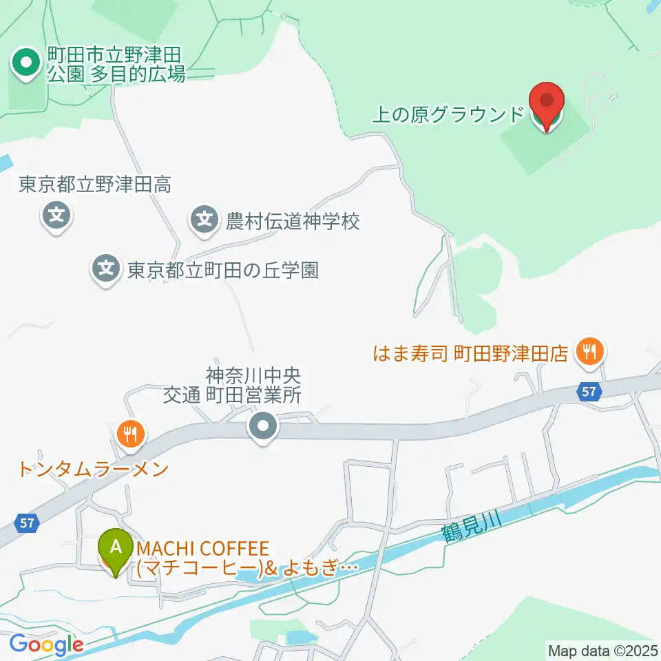 上の原グラウンド周辺のカフェ一覧地図