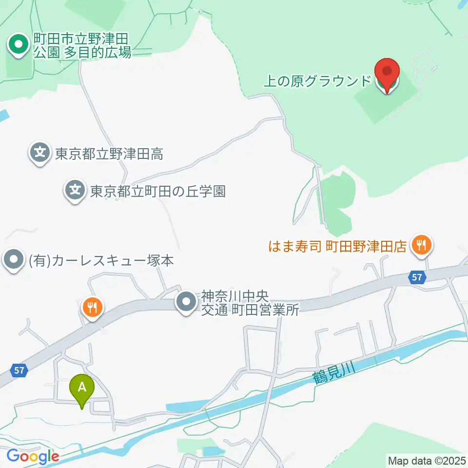 上の原グラウンド周辺のカフェ一覧地図