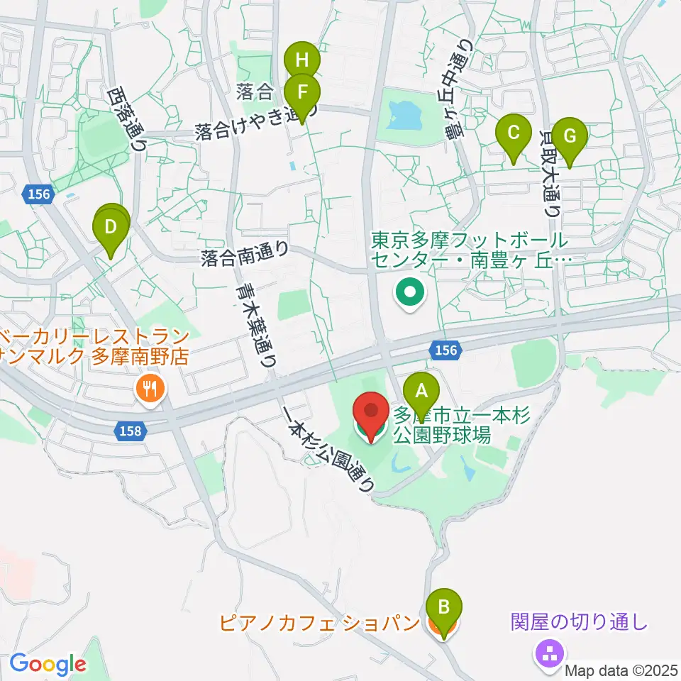 新日本物流スタジアム多摩周辺のカフェ一覧地図