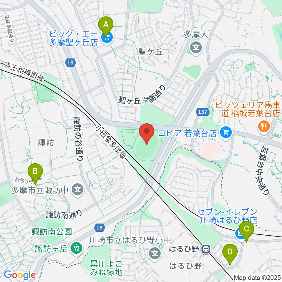 多摩市立陸上競技場周辺のカフェ一覧地図