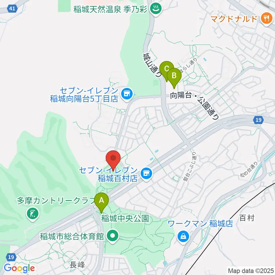 稲城中央公園野球場周辺のカフェ一覧地図
