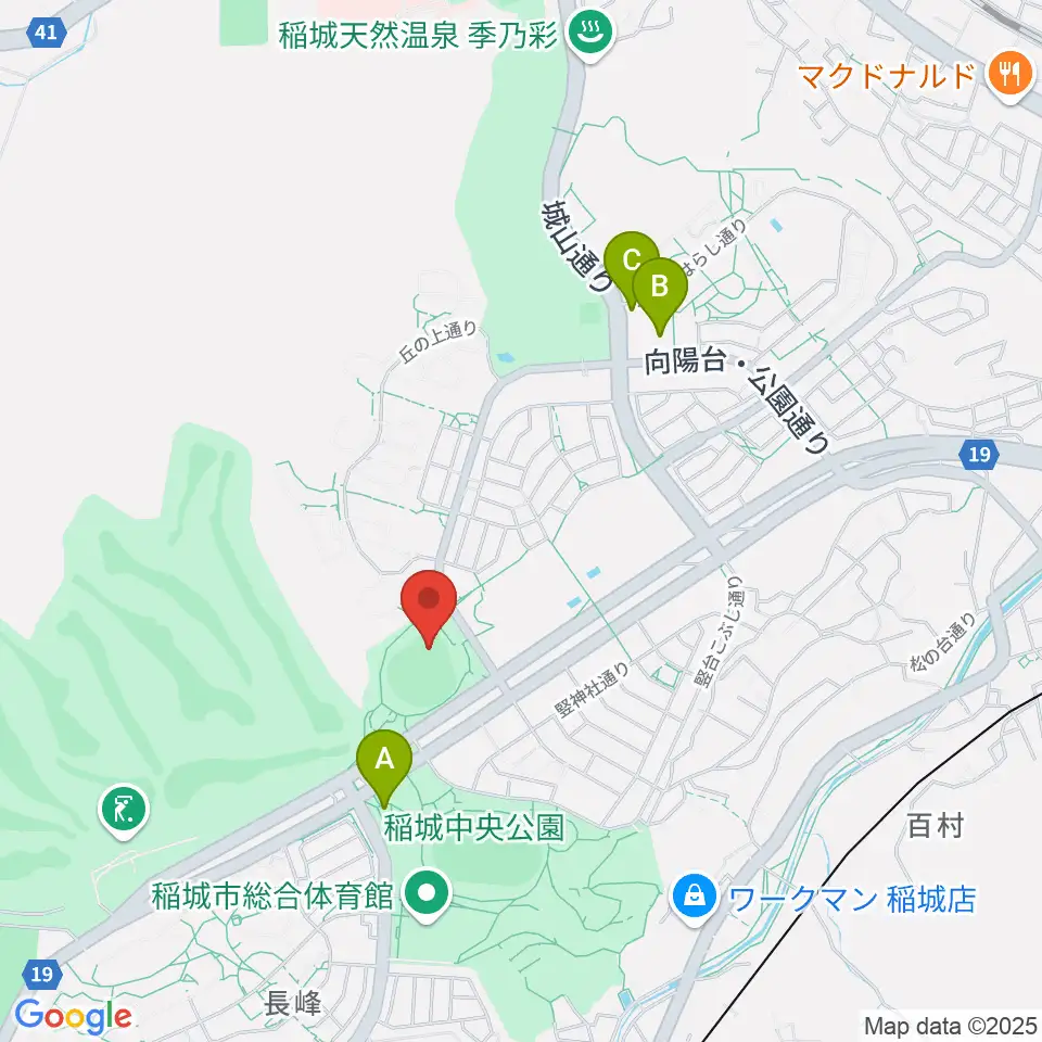 稲城中央公園野球場周辺のカフェ一覧地図