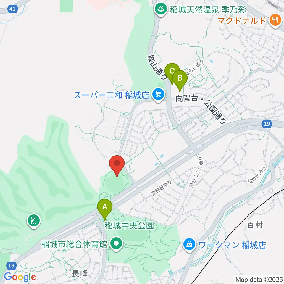 稲城中央公園野球場周辺のカフェ一覧地図