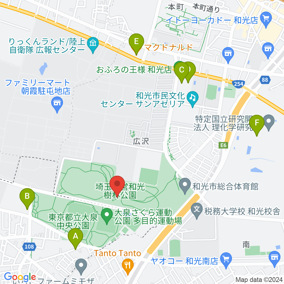 和光市総合体育館周辺のカフェ一覧地図