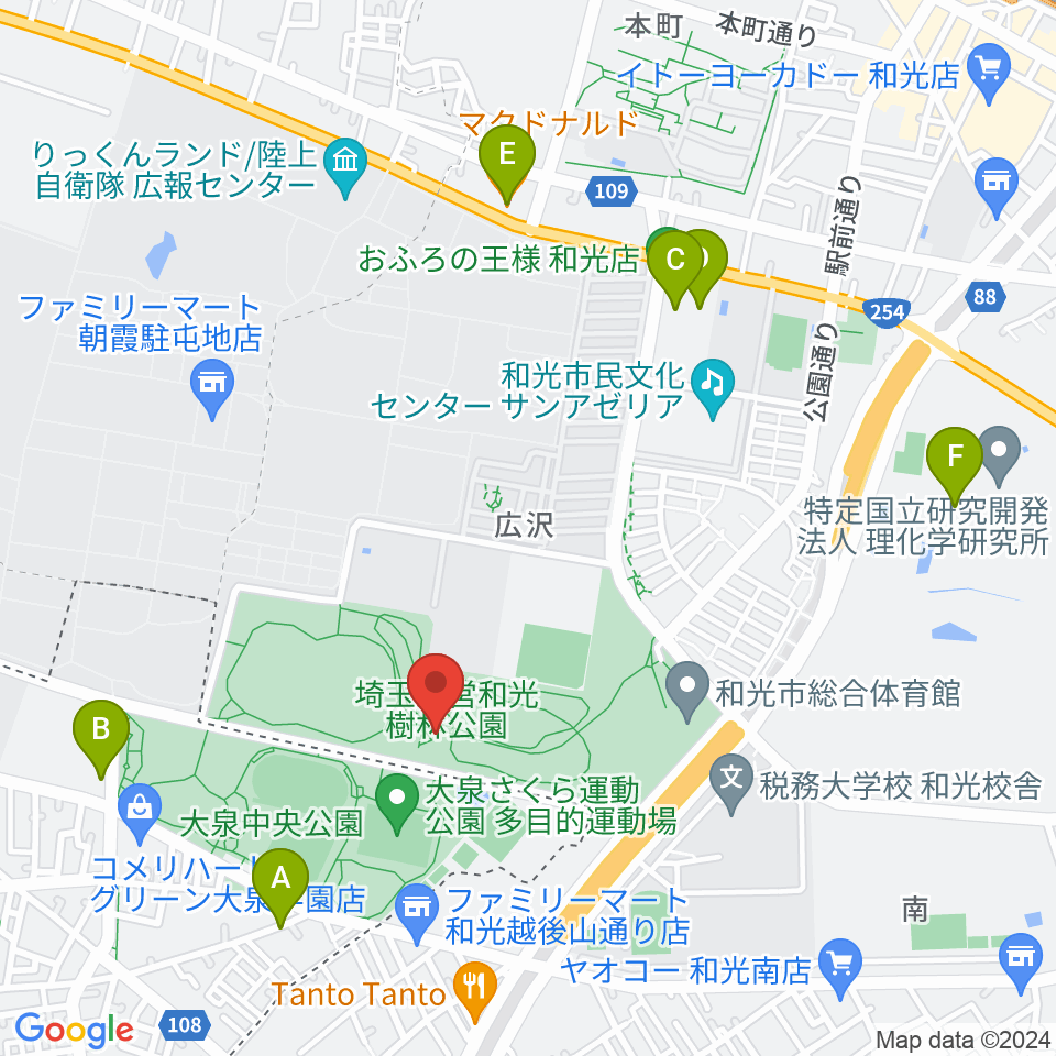 和光市総合体育館周辺のカフェ一覧地図