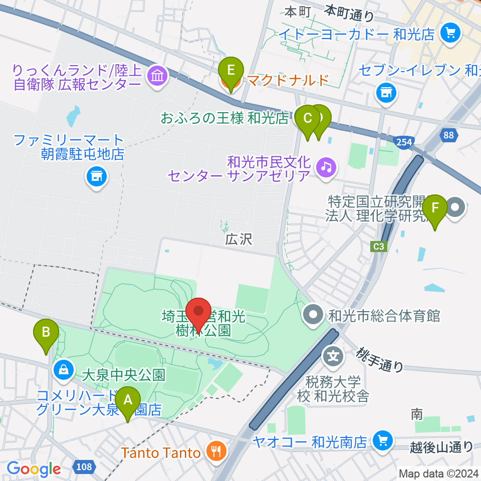 和光市総合体育館周辺のカフェ一覧地図