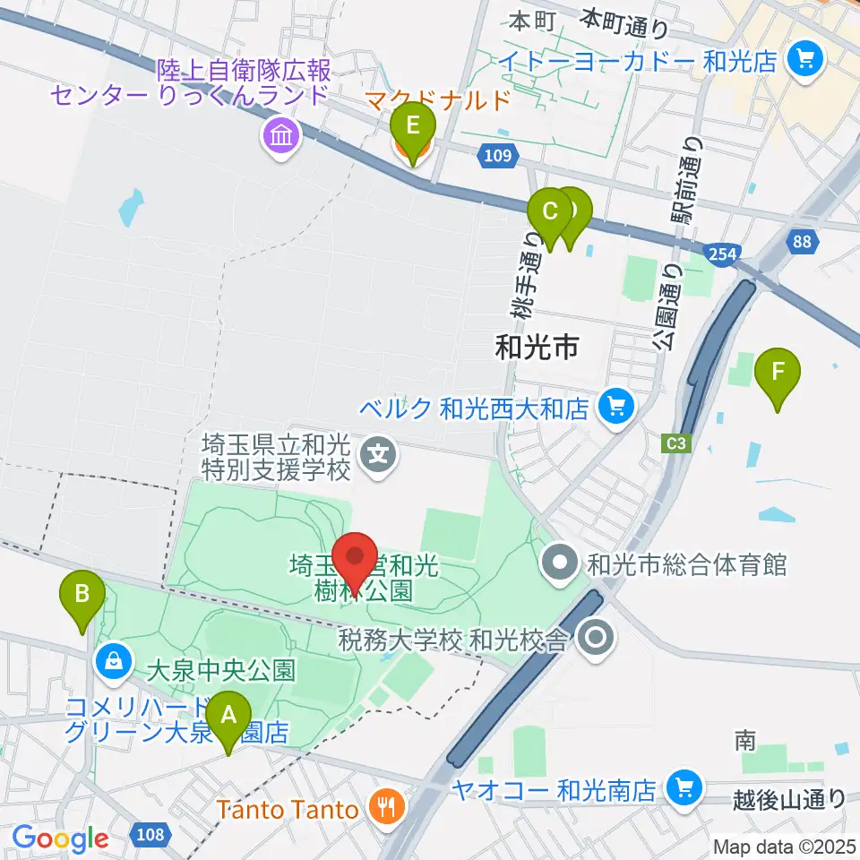 和光市総合体育館周辺のカフェ一覧地図