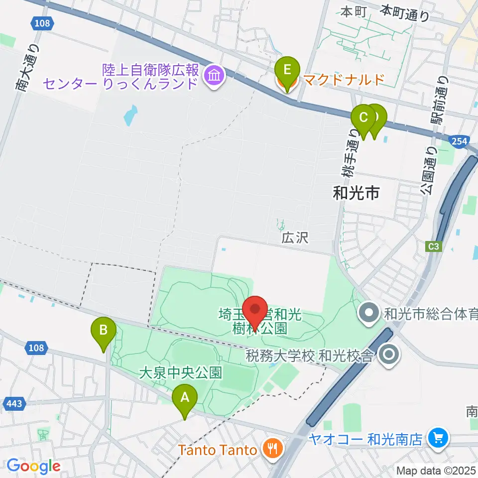 和光市総合体育館周辺のカフェ一覧地図