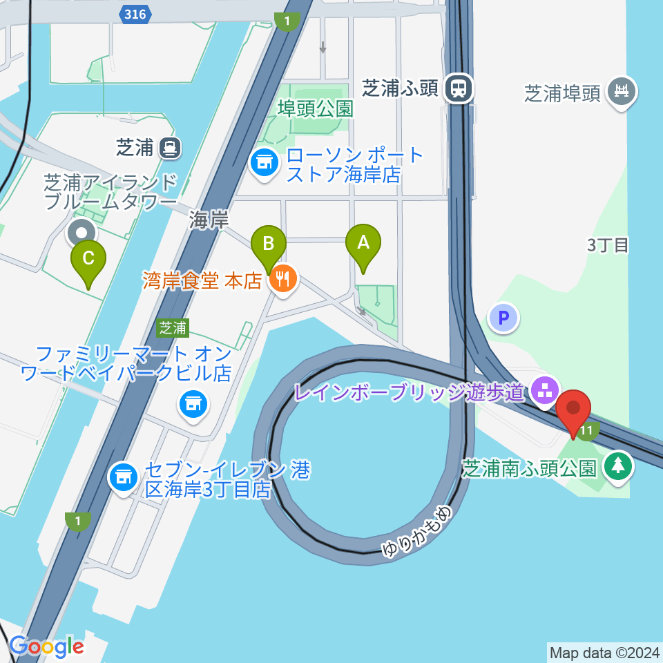 芝浦南ふ頭公園運動広場周辺のカフェ一覧地図