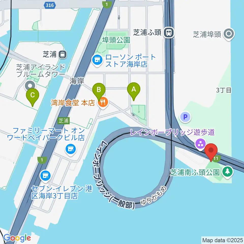 芝浦南ふ頭公園運動広場周辺のカフェ一覧地図