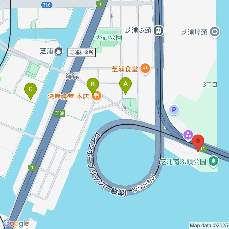 芝浦南ふ頭公園運動広場周辺のカフェ一覧地図