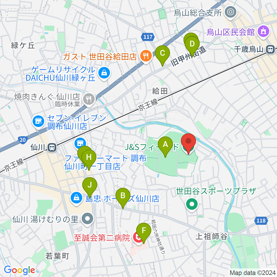 J&Sフィールド周辺のカフェ一覧地図