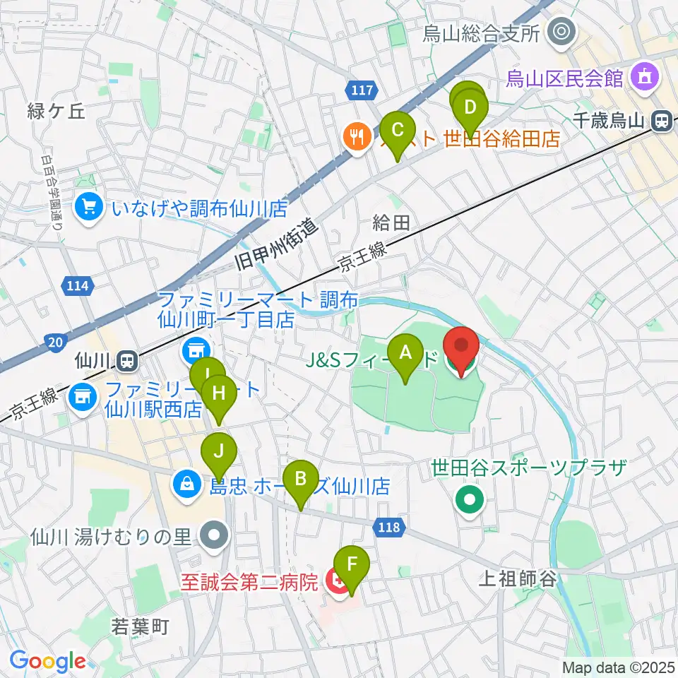 J&Sフィールド周辺のカフェ一覧地図