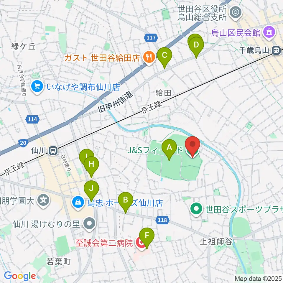 J&Sフィールド周辺のカフェ一覧地図