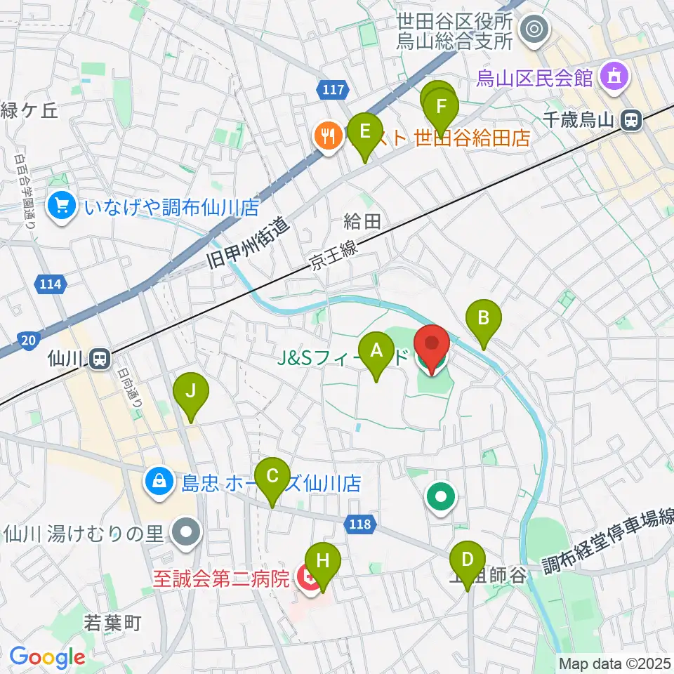 J&Sフィールド周辺のカフェ一覧地図