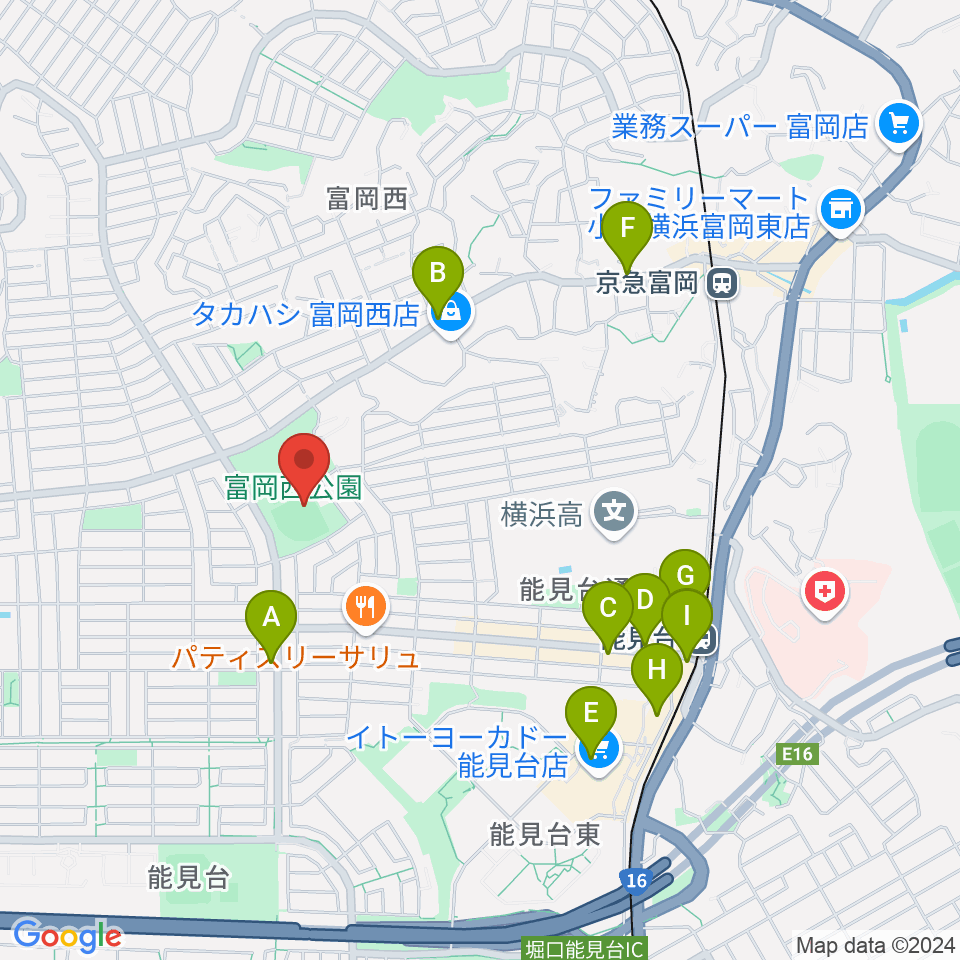 富岡西公園野球場周辺のカフェ一覧地図