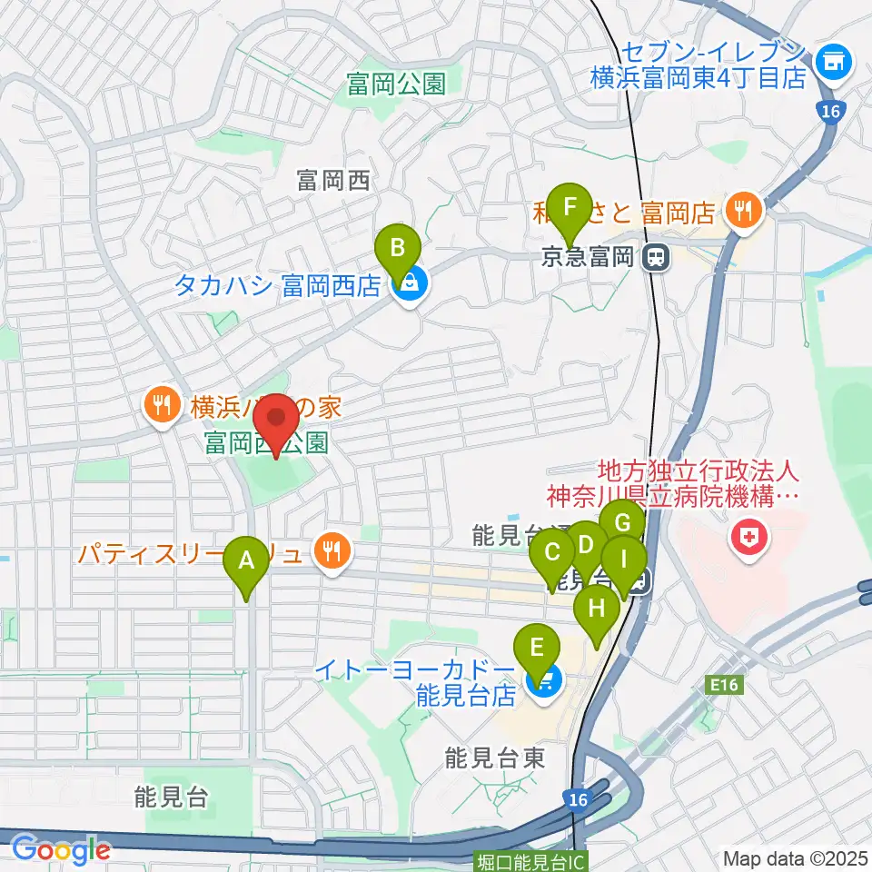 富岡西公園野球場周辺のカフェ一覧地図