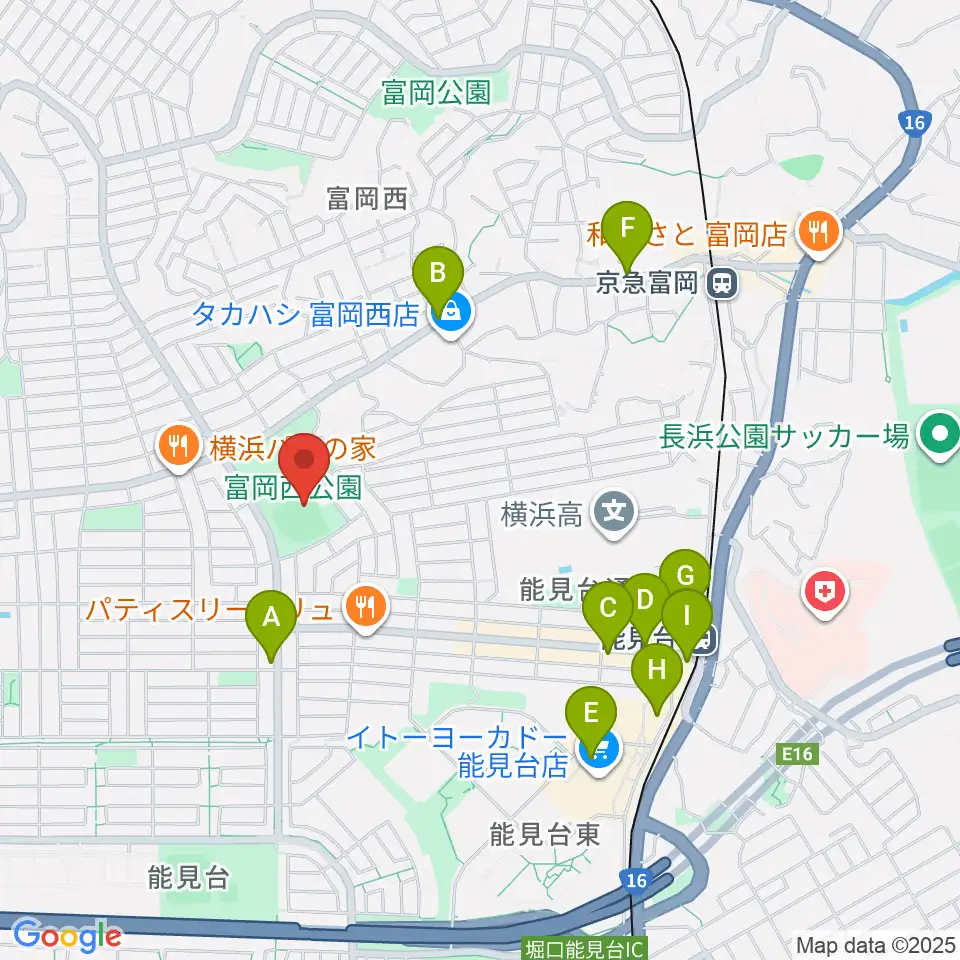 富岡西公園野球場周辺のカフェ一覧地図