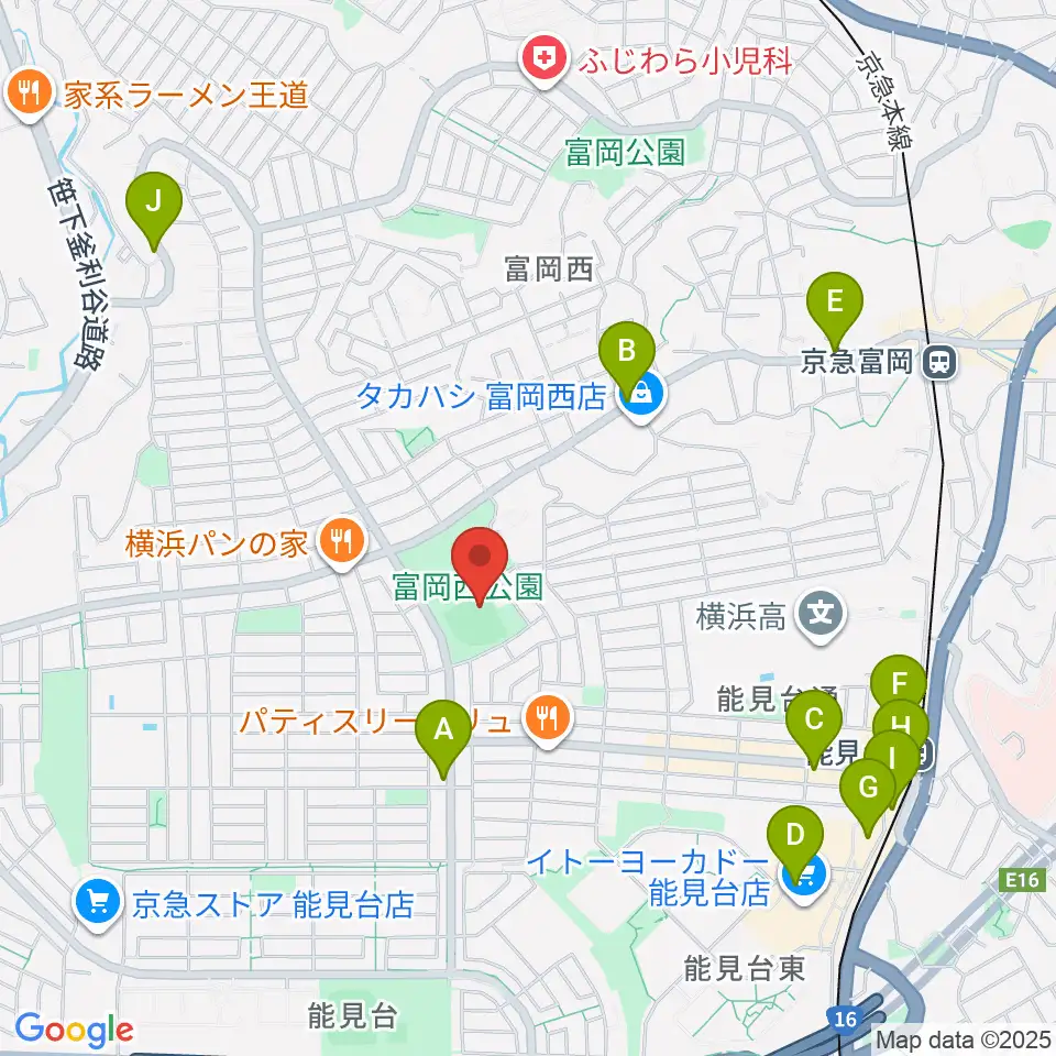 富岡西公園野球場周辺のカフェ一覧地図