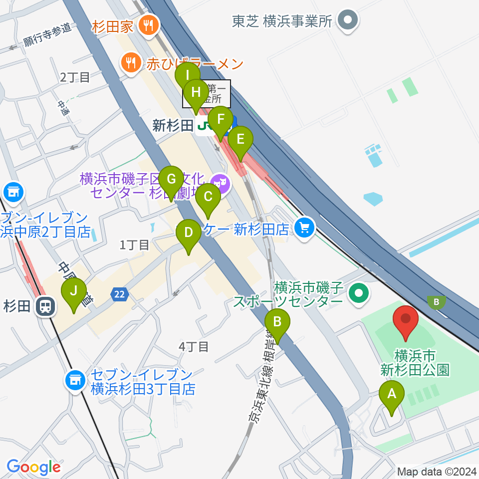 新杉田公園野球場周辺のカフェ一覧地図