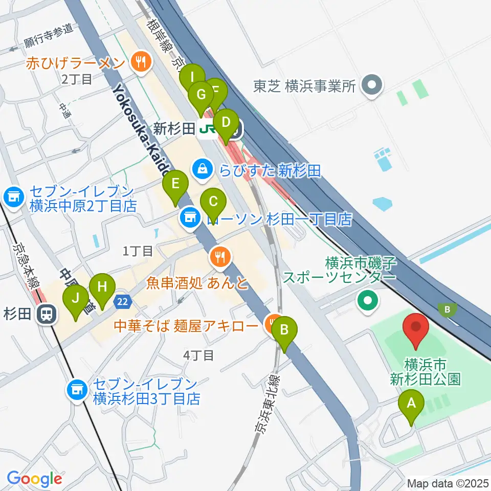 新杉田公園野球場周辺のカフェ一覧地図
