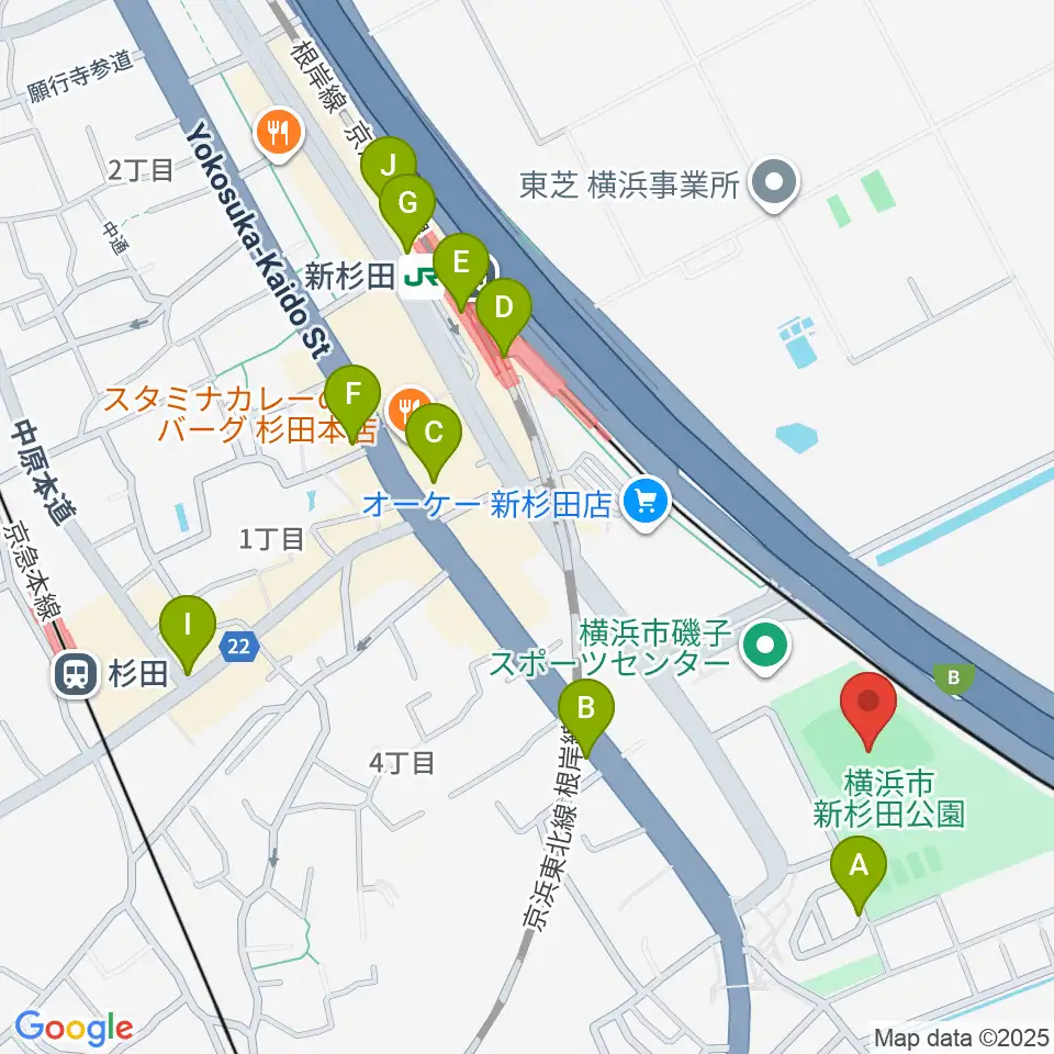 新杉田公園野球場周辺のカフェ一覧地図