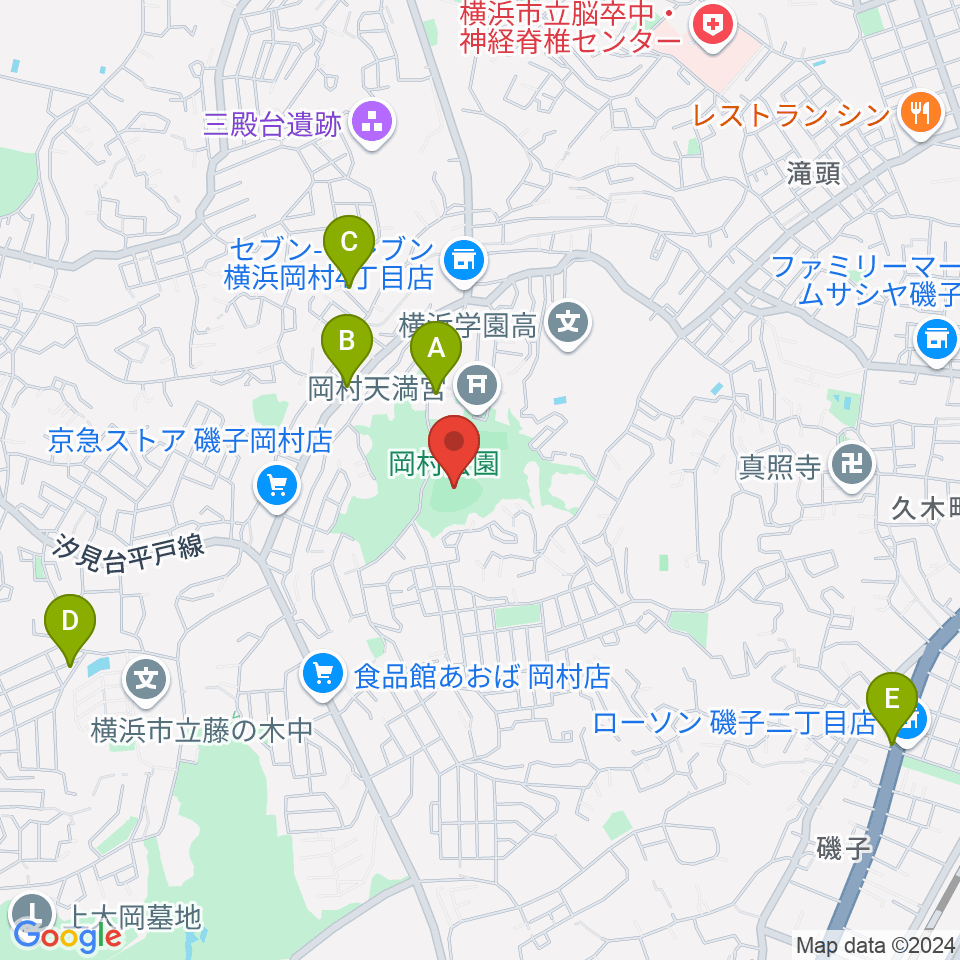 岡村公園野球場周辺のカフェ一覧地図