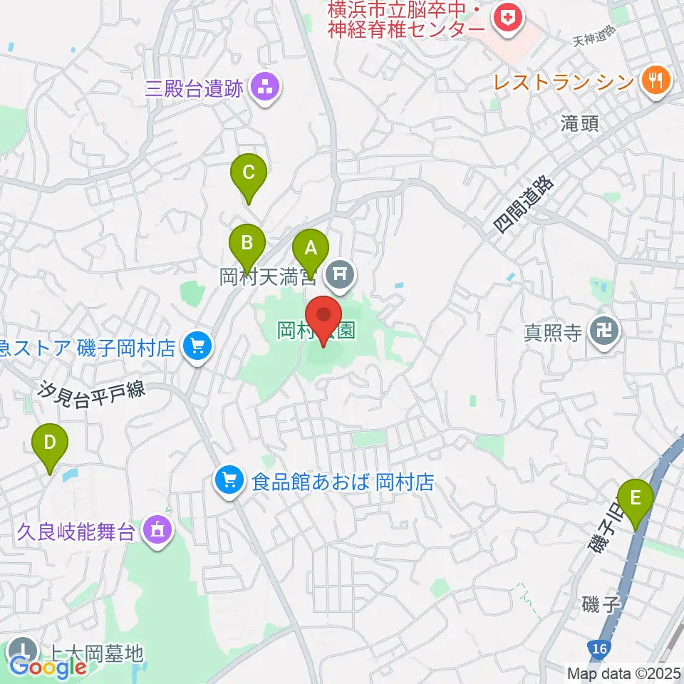 岡村公園野球場周辺のカフェ一覧地図