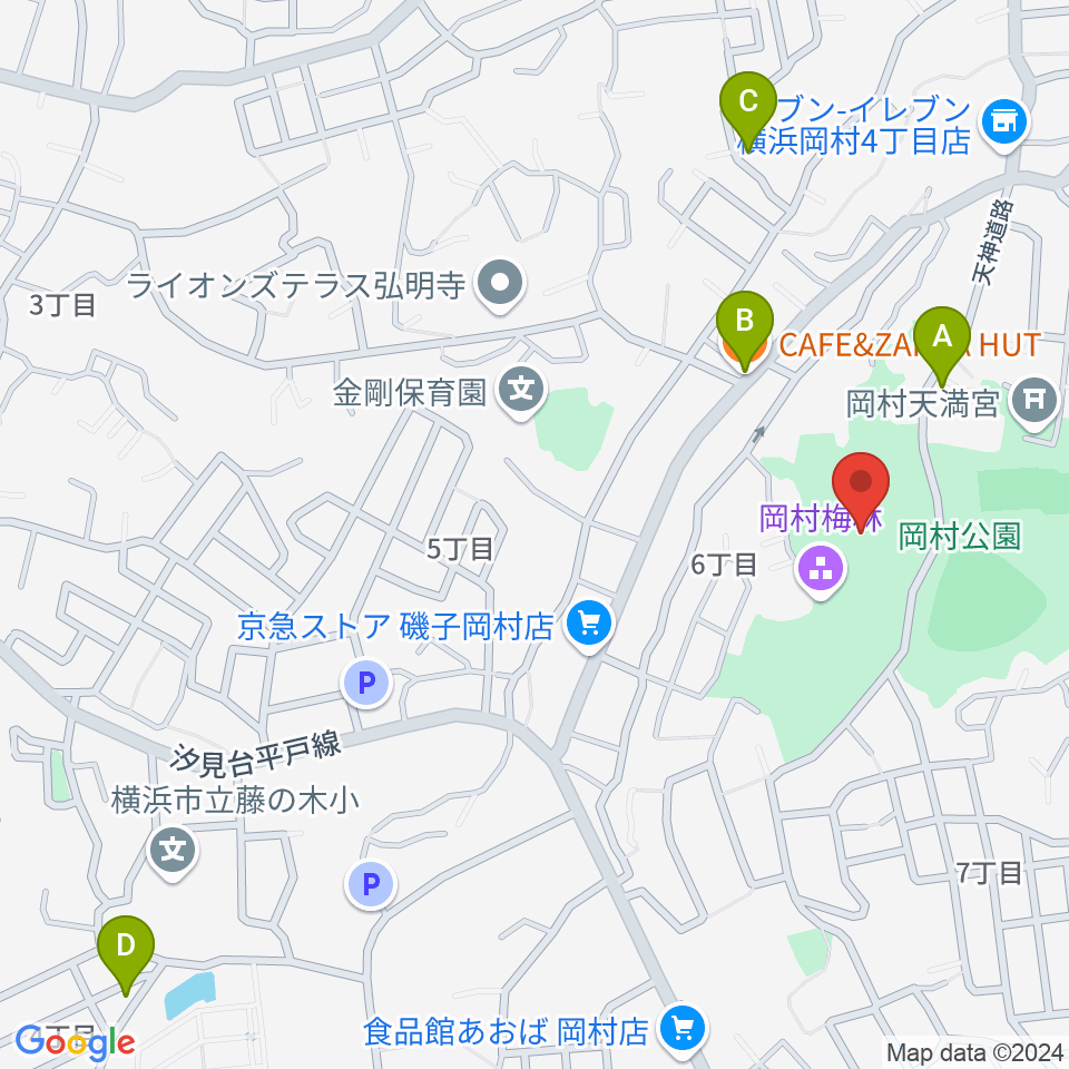 岡村公園少年多目的広場周辺のカフェ一覧地図