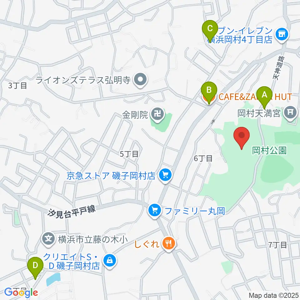 岡村公園少年多目的広場周辺のカフェ一覧地図