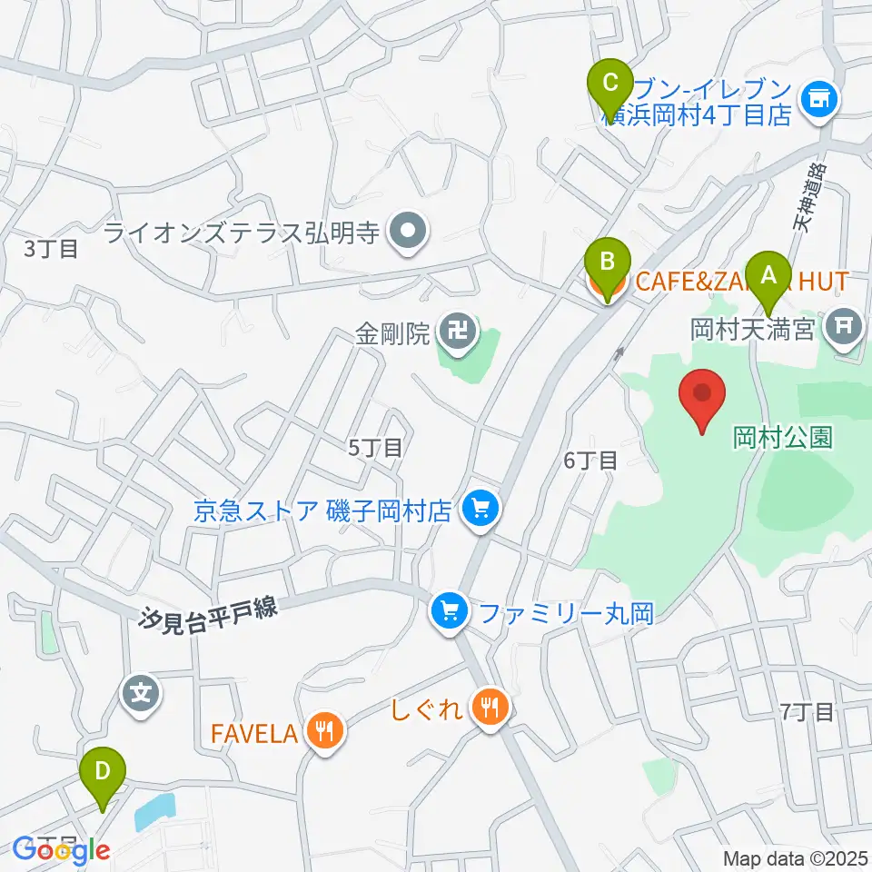 岡村公園少年多目的広場周辺のカフェ一覧地図