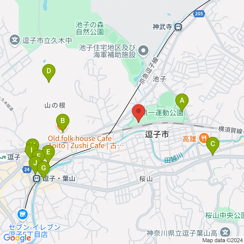 逗子アリーナ周辺のカフェ一覧地図