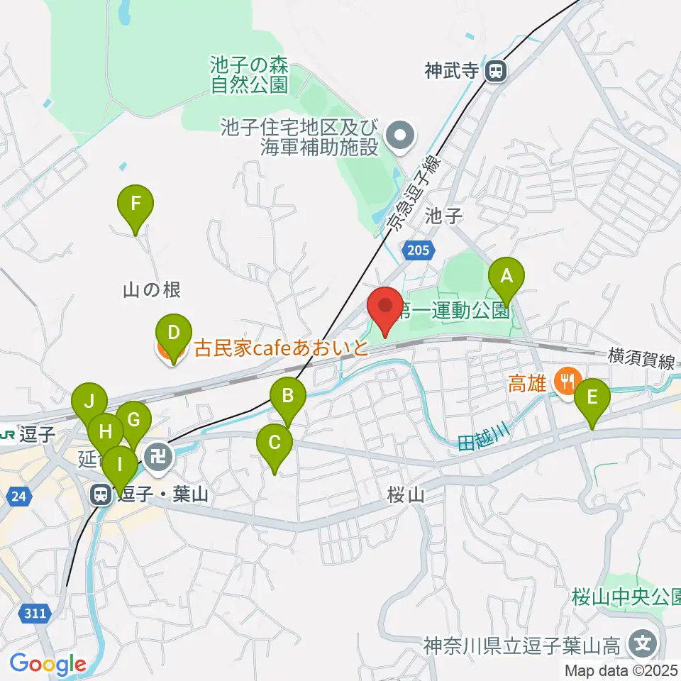 逗子アリーナ周辺のカフェ一覧地図