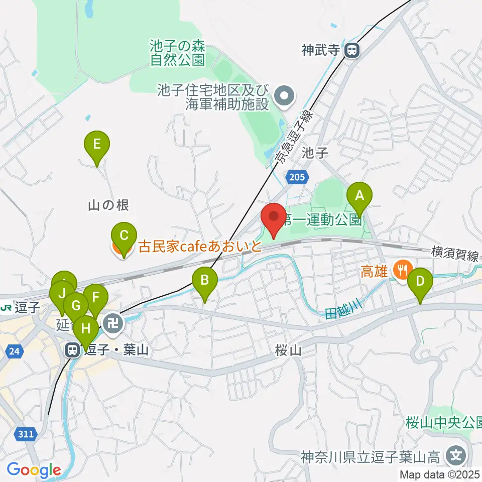 逗子アリーナ周辺のカフェ一覧地図