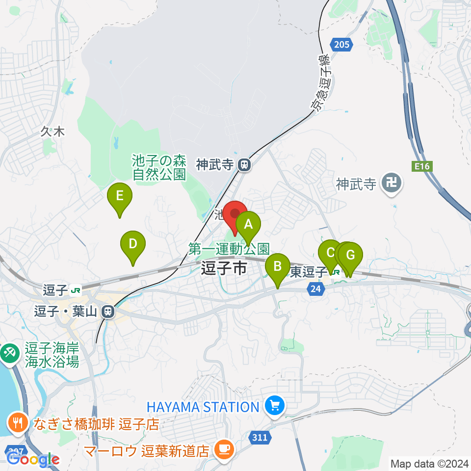 第一運動公園野球場周辺のカフェ一覧地図