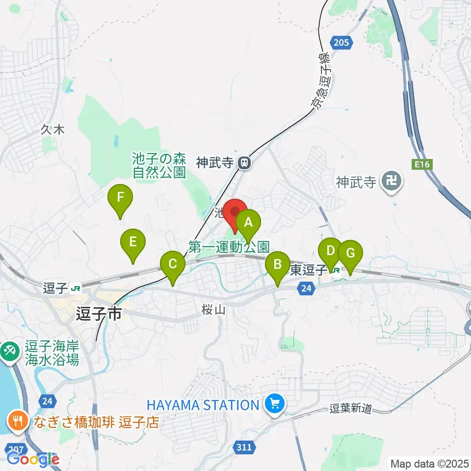 第一運動公園野球場周辺のカフェ一覧地図