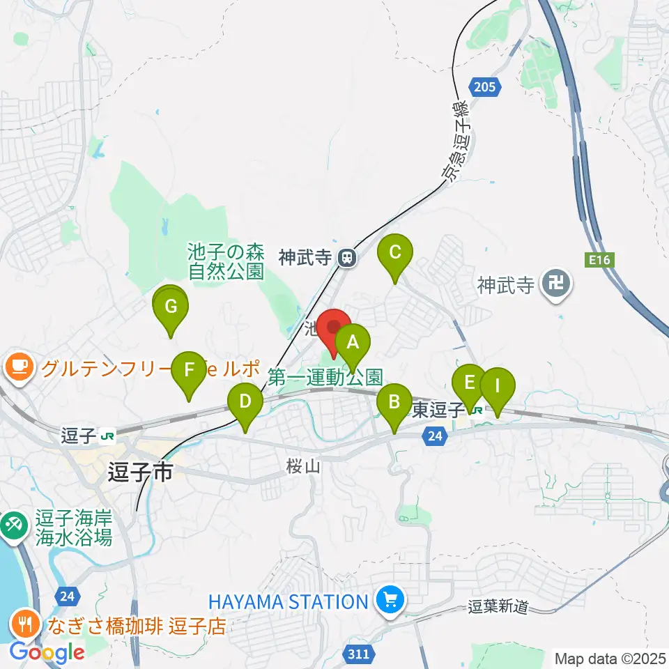 第一運動公園野球場周辺のカフェ一覧地図