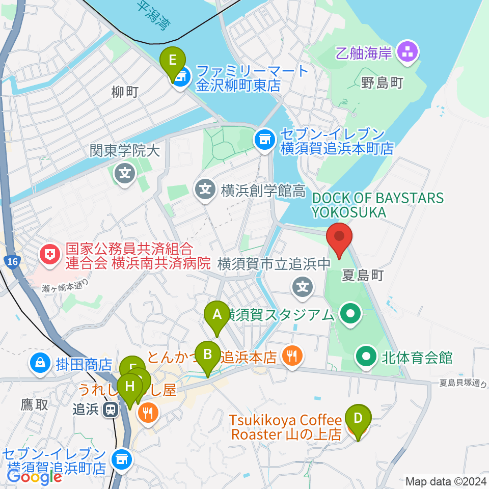 DOCK OF BAYSTARS YOKOSUKA周辺のカフェ一覧地図