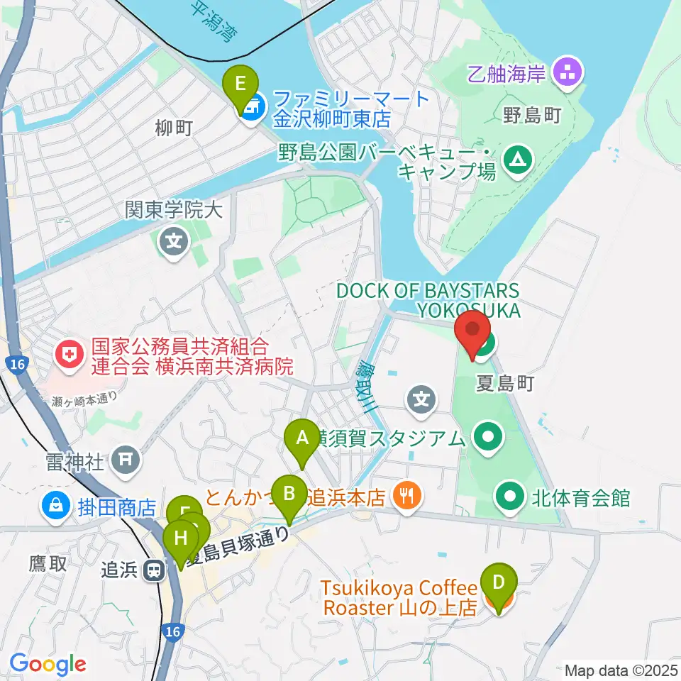 DOCK OF BAYSTARS YOKOSUKA周辺のカフェ一覧地図