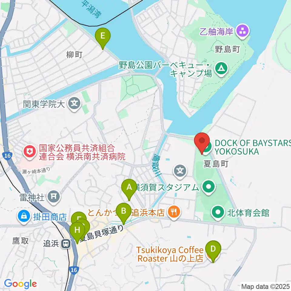 DOCK OF BAYSTARS YOKOSUKA周辺のカフェ一覧地図