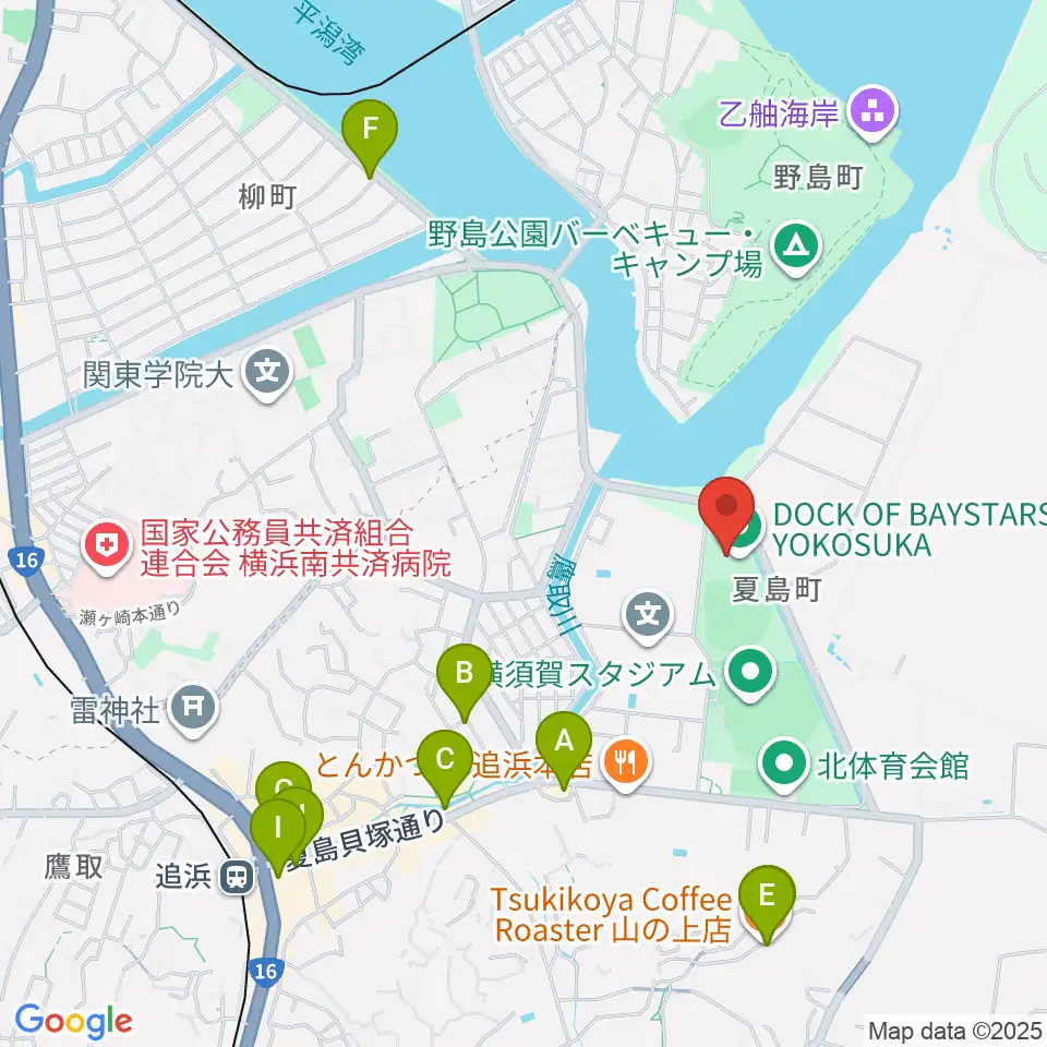 DOCK OF BAYSTARS YOKOSUKA周辺のカフェ一覧地図