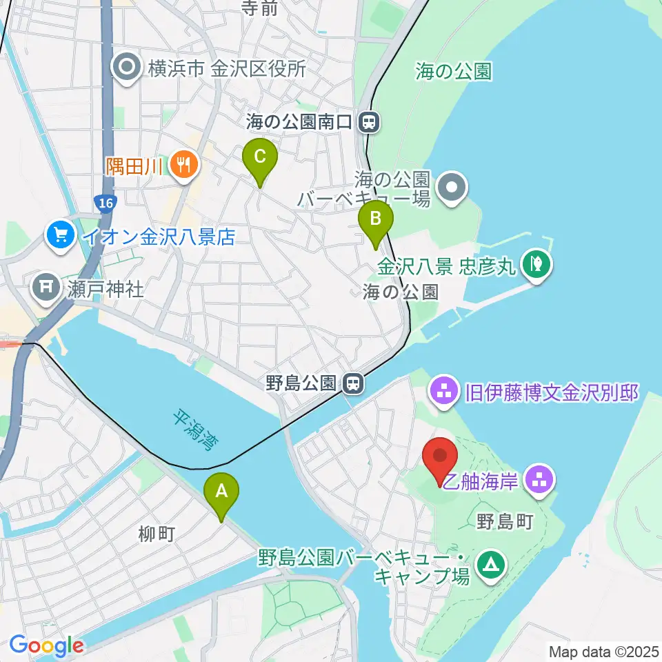 野島公園野球場周辺のカフェ一覧地図