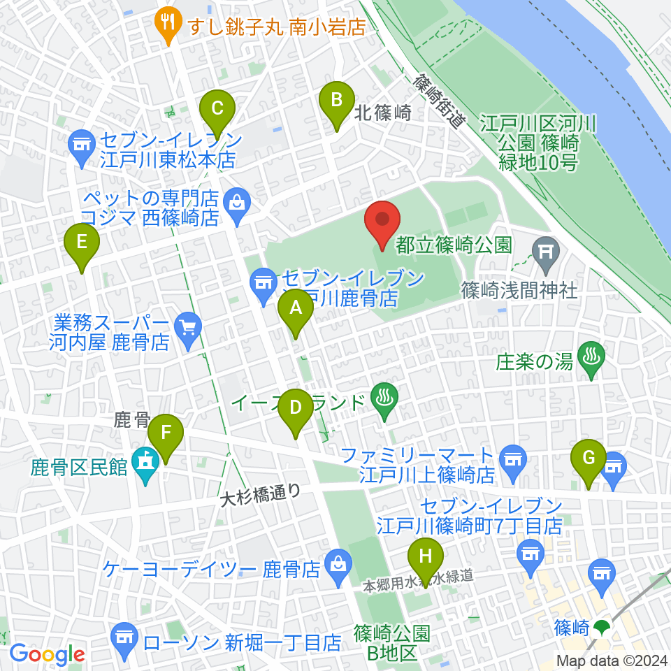 篠崎公園A地区野球場周辺のカフェ一覧地図
