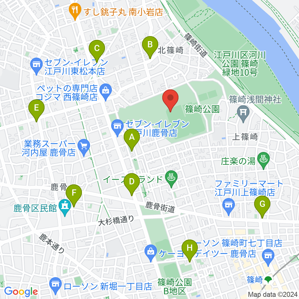 篠崎公園A地区野球場周辺のカフェ一覧地図