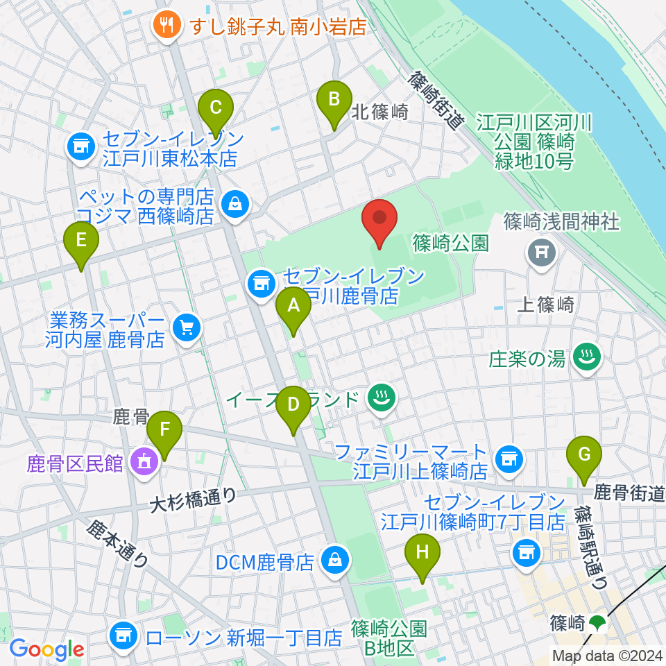 篠崎公園A地区野球場周辺のカフェ一覧地図