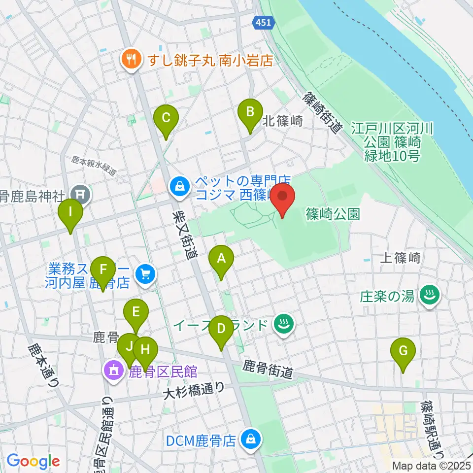 篠崎公園A地区野球場周辺のカフェ一覧地図