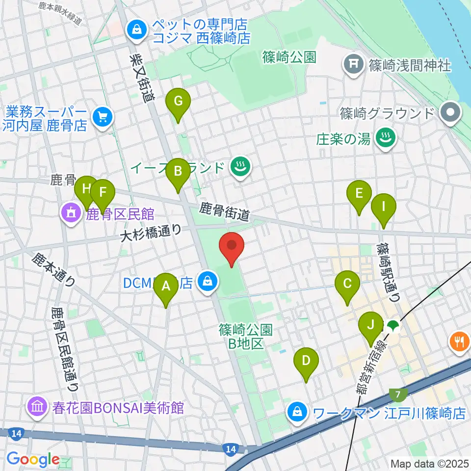 篠崎公園B地区鹿骨野球場周辺のカフェ一覧地図