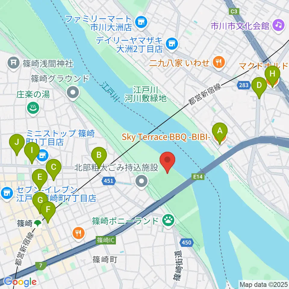 ポニーランド前野球場周辺のカフェ一覧地図
