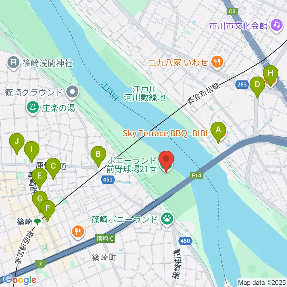 ポニーランド前野球場周辺のカフェ一覧地図